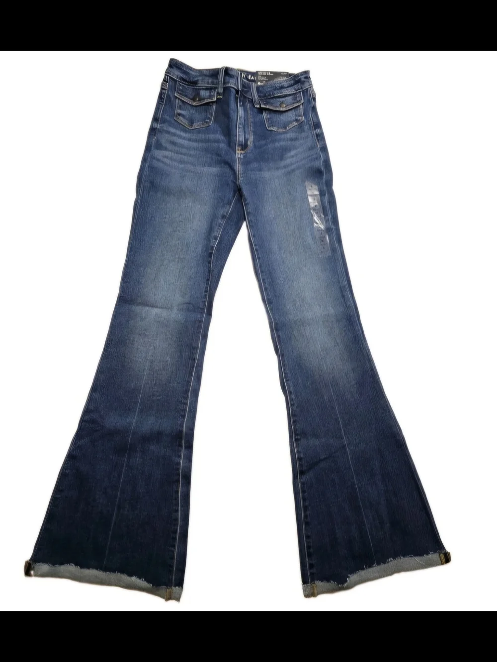 American Eagle Super High Rise Flare Jeans Size 4 Next Level Stretch Raw Hem - Picture 2 of 11